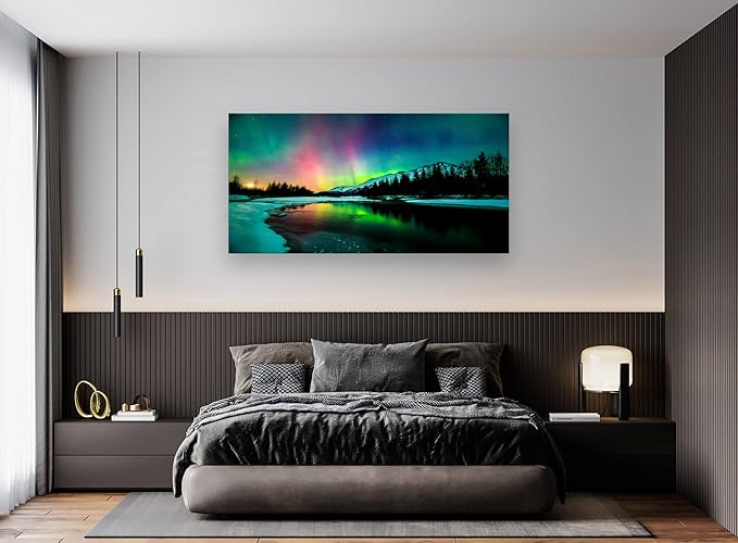 S01975 Wall Art Aurora scenery Painting on Canvas Prints Stretched and Framed - Image 6