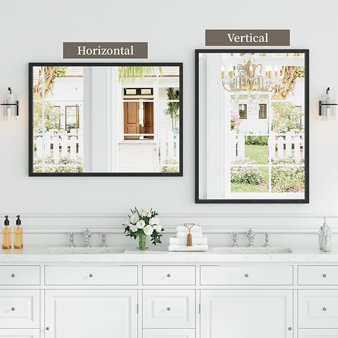 Syndra Black Wood Frame Bathroom Mirror, Waterproof Slim Deep Frame, - Image 5