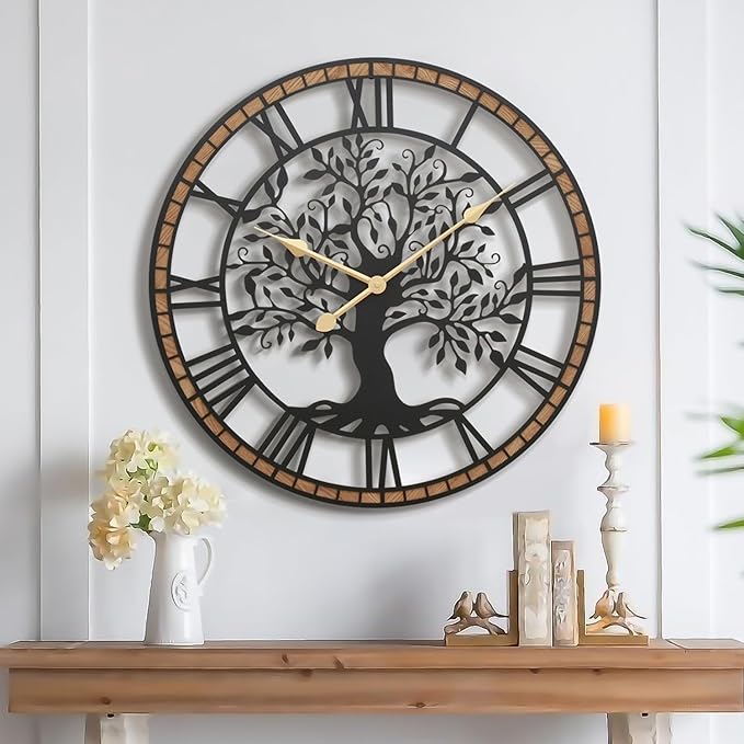 Micasso Vintage Large Wall Clock: 30Inch FarmhouseTree of Life Metal by Micasso
