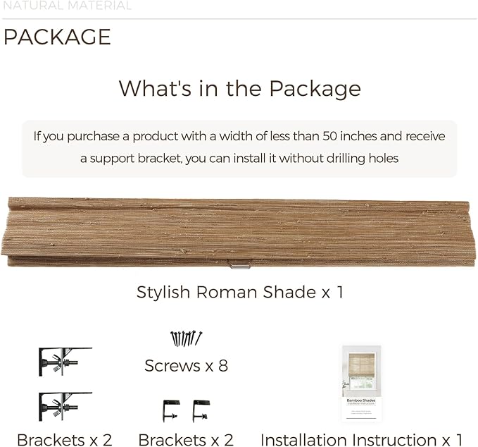TWOPAGES Custom Cordless Natural Woven Roman Shades, No Drill or Motorized - Image 8