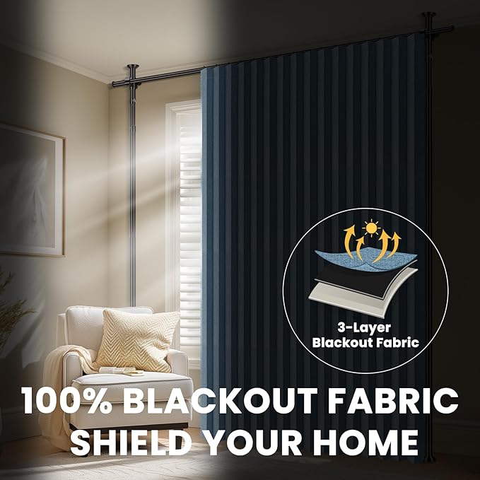 100% Blackout Room Divider Curtains Sets Blue 2 Panels W100 x L84in No Drill - Image 5