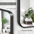 Wall Mount Mirror for Bathroom, Brushed Black Metal Framed Large Rounded Corner - Image 4