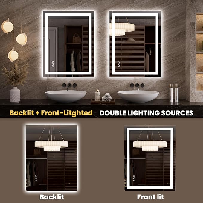 LOAAO 27.6"x35.4" LED Mirror for Bathroom, Lighted Bathroom Mirror - Image 5