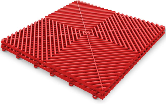 15.7"x15.7" Garage Flooring Tiles, Non-Slip Interlocking Plastic Garage Floor Mat, Garage Organization & Garage Storage, Vented Pattern (red, 25pcs)