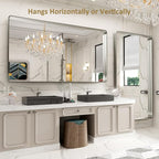 LOAAO 77X36 Inch Brushed Nickel Bathroom Mirror, Rounded Rectangle Silver Metal - Image 4