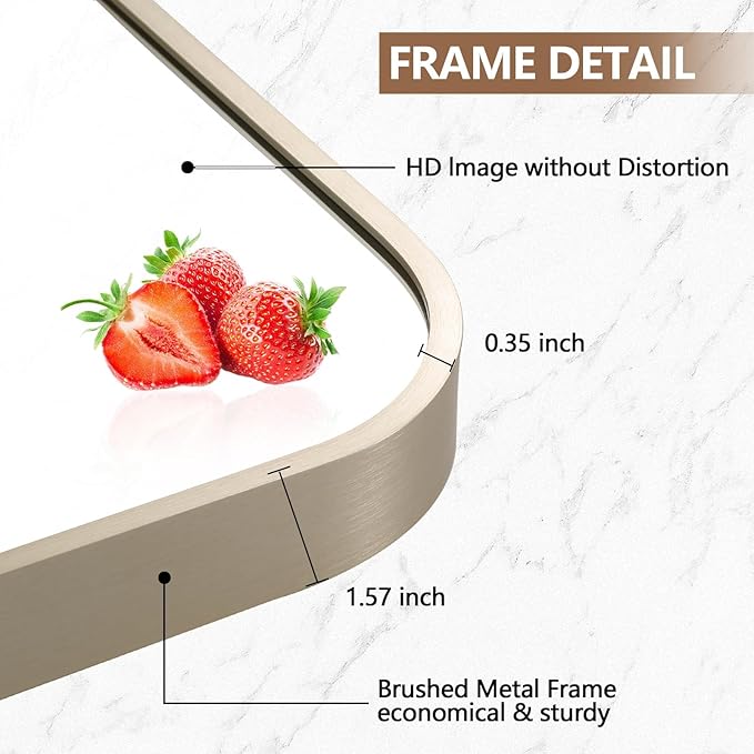48x30 Inch Brushed Nickel Bathroom Mirror, Framed Rectangle Mirror - Image 4
