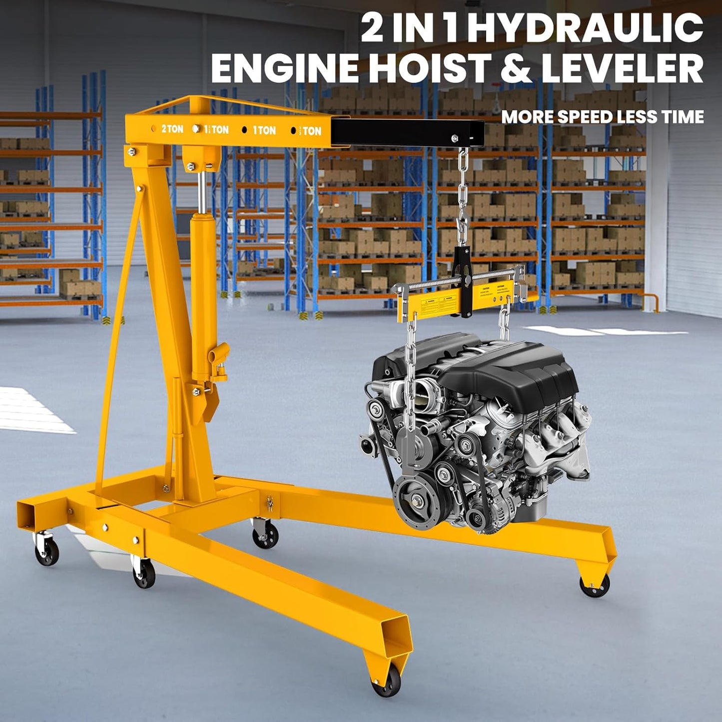 2.5 ton Engine Hoist Cherry Picker with 8 ton Hydraulic Pump -5500 lbs Heavy Duty Engine Crane 60.6x37x56.2,Foldable Design with 6 Swivel Wheels - for Mechanics, hobbyists and Home Users (Yellow)