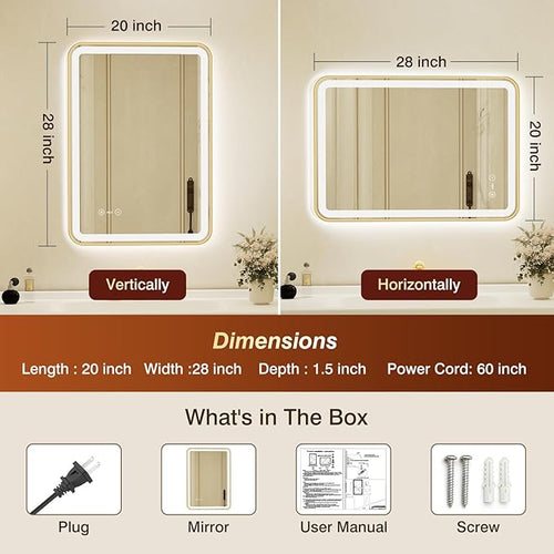 20x28 Inch Gold Framed LED Bathroom Mirror - Image 2