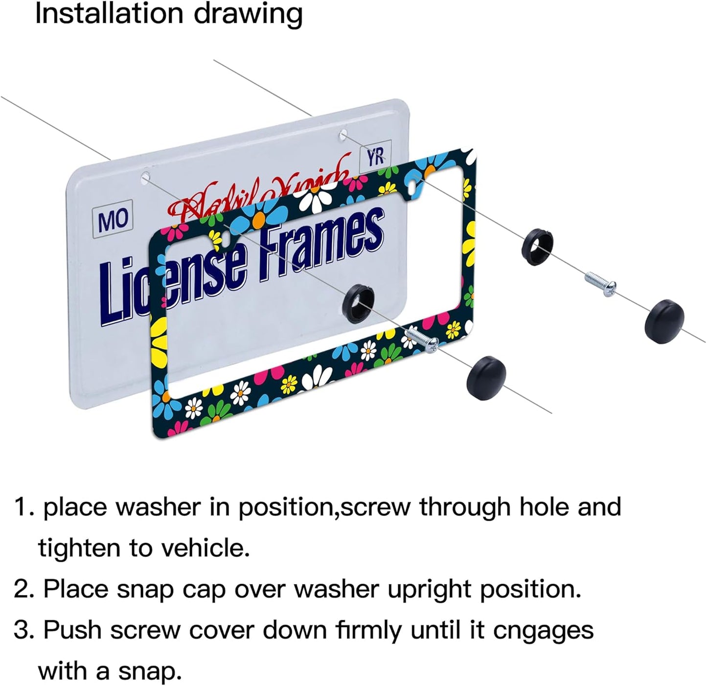 Hippie License Plate Frame Hippie Flower License Plate Covers,Tag Frame for Car Women 2 Pack with Screws 12.3" x 6.3"