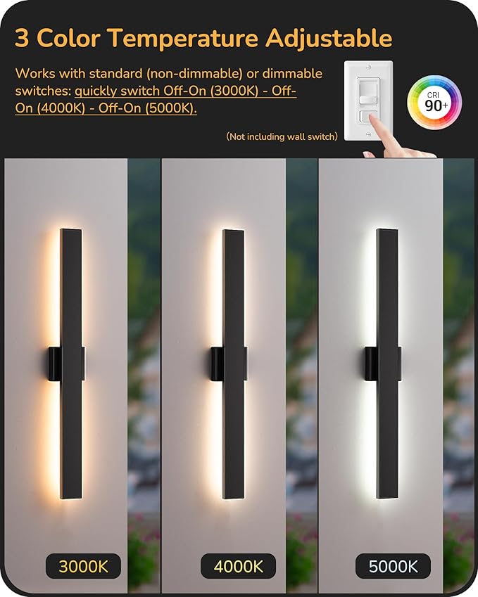 EDISHINE 31.5" LED Outdoor Wall Lights, 3CCT & 10%-100% Dimmable, IP65 - Image 4