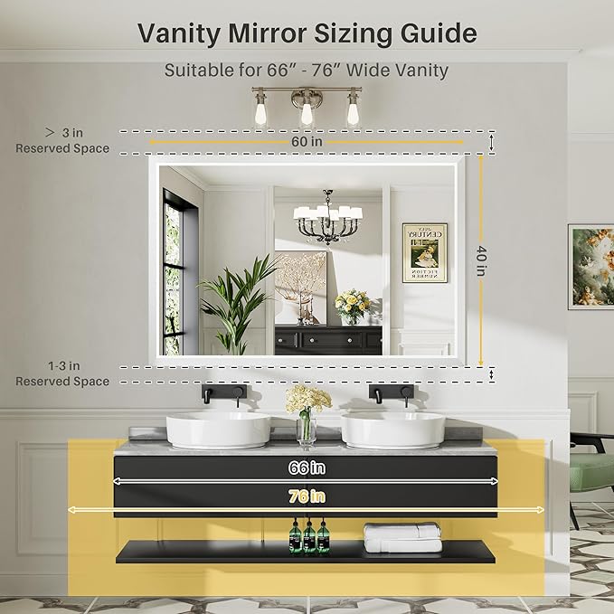 60x40 Inch White Bathroom Mirror - Image 2
