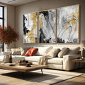 YJYart Gold Wall Art Abstract Wall Art Living Room Decor Black and White Canvas by YJYart