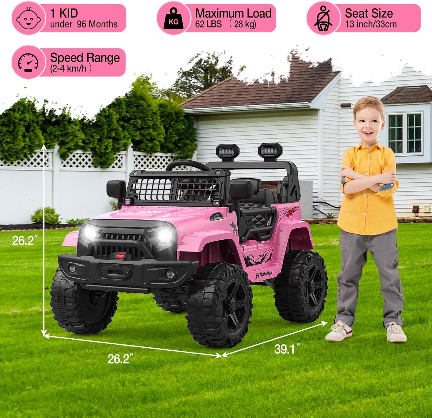 12V Kids Electric Ride On Truck Car w/Parent Remote Control, Spring Suspension, LED Lights & AUX Port | Outdoor Ride Toy for Boys Girls