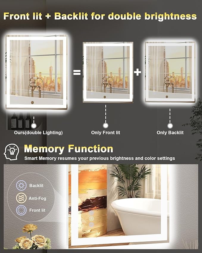 36x36 LED Bathroom Mirror with Lights, Super Bright Front & Backlit Vanity - Image 3