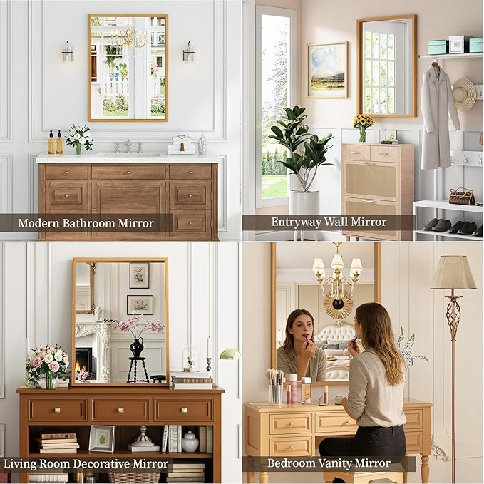 Syndra Natural Wood Frame Bathroom Mirror, 30x40'' Modern Vanity Mirror - Image 5