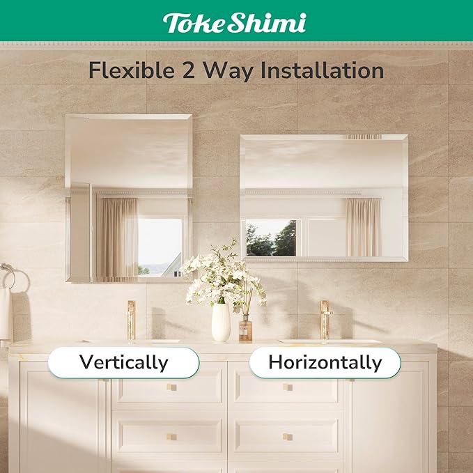 TokeShimi 42x36 Beveled Frameless Bathroom Mirror Decorative, Bathroom Vanity - Image 8