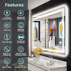 48x32 LED Bathroom Mirror with Lights, Backlit and Front Lit Anti-Fog Lighted - Image 2