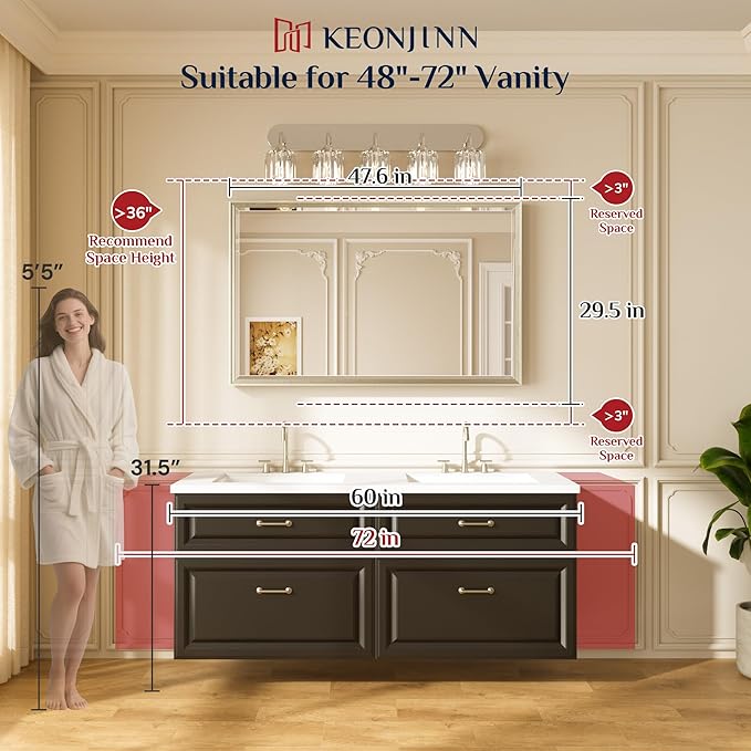 Keonjinn 48" x 30" Black Bathroom Vanity Mirror, Aluminum Alloy Framed Black - Image 2
