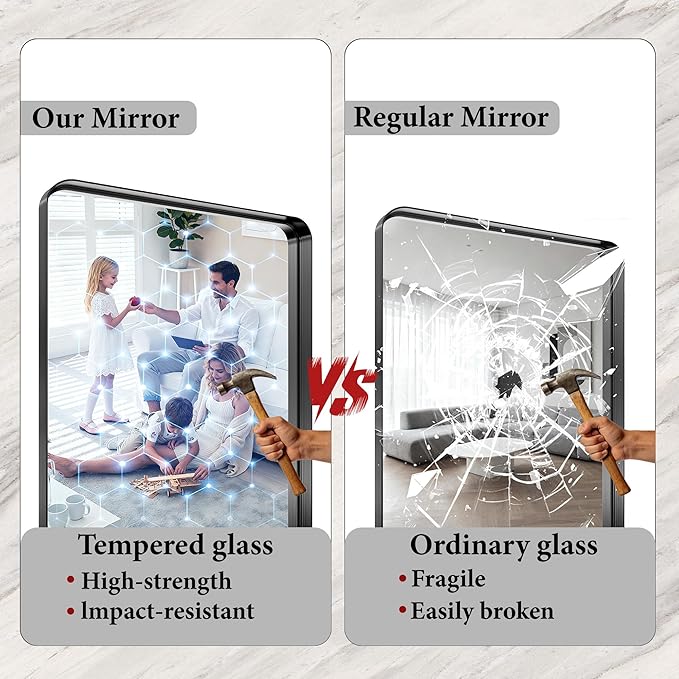 60x36 Inch Bathroom Mirror for Wall, Matte Black Metal Framed Bathroom Vanity - Image 3