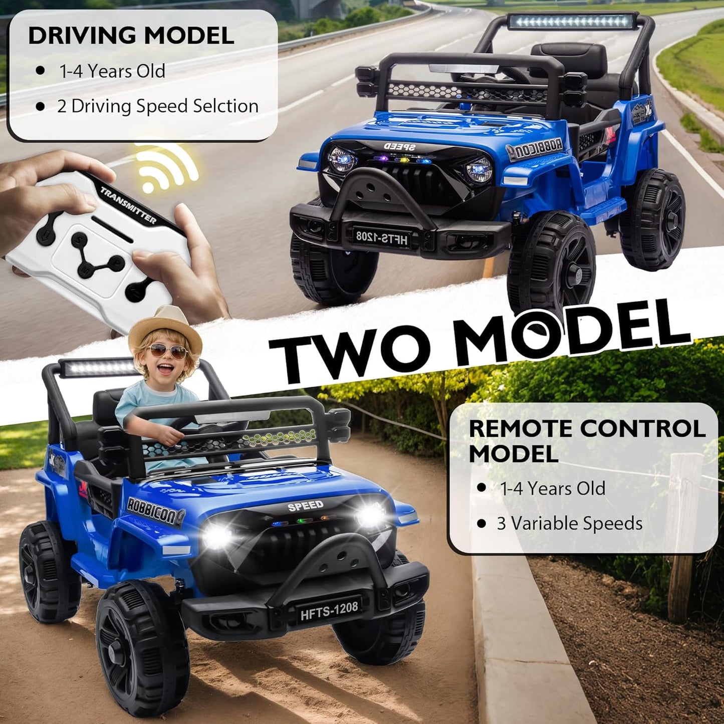 12V Ride on Electric Truck Car for Kids, 12V Kids Electric Vehicles w/Remote Control, Four-Wheel Suspension, USB, Bluetooth, Power Display, Lights, Battery Powered Ride on Toys for Boys Girls (Blue)