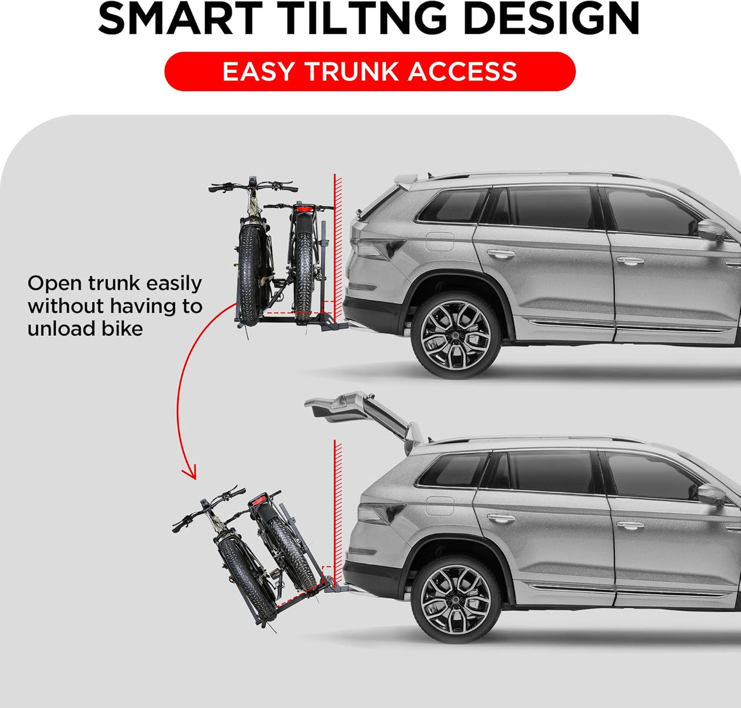 Hitch 2-Bike Rack Fellow, 200 lbs Capacity E-Bike Carrier for Cars Trucks SUVs Minivans RV, Trailer, Foldable Platform Mount, Up to 5’’ Fat Tire Bicycle for 2’’ Receiver
