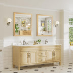 36x32 Inch Bathroom Mirror for Wall, Anti-Rust Oak Wood Grain Metal Framed - Image 3