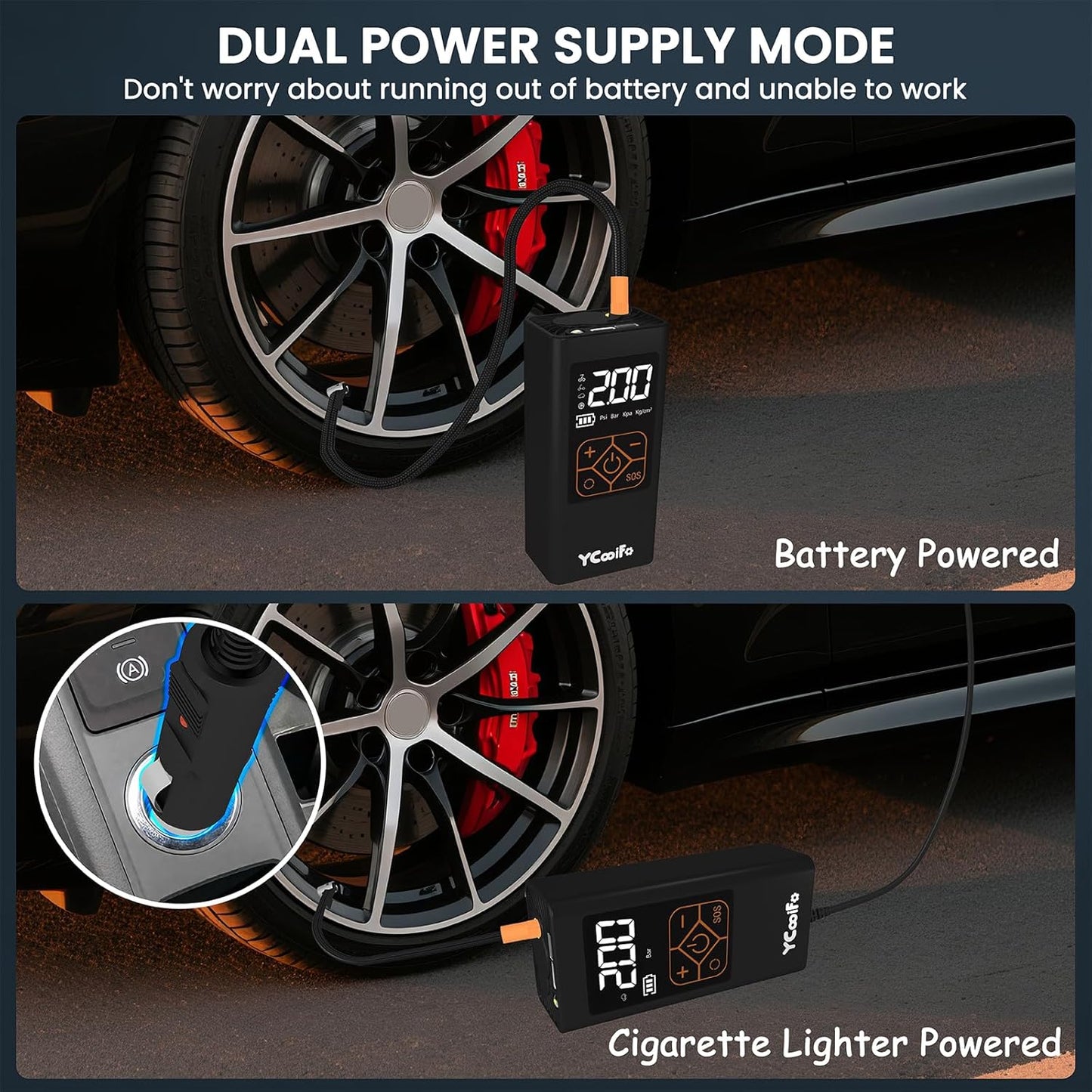 150 PSI Tire Inflator Portable Air Compressor, 8000mAh Battery Auto Shut-Off Air Pump, 6X Inflator Portable Tire Inflator for Car, Bicycle, Motor, Ball