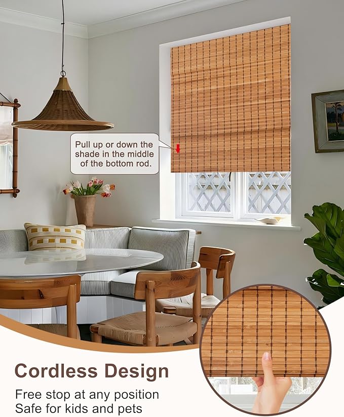 72''W X 72''H Cordless Bamboo Roman Shades - Image 2