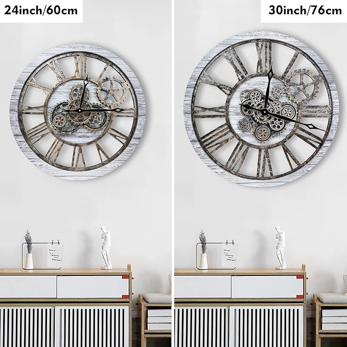 The B-Style Large Real Moving Gears Wall Clock 30 inch Rustic Retro Industrial - Image 2