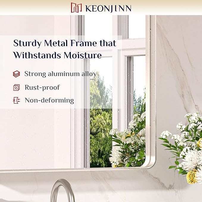 Keonjinn Brushed Nickel Mirror 40 x 30 Inch Large Silver Bathroom Mirror - Image 7