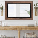 YOSHOOT Rustic Wooden Framed Wall Mirror, Natural Wood and Iron Bathroom Vanity - Image 5