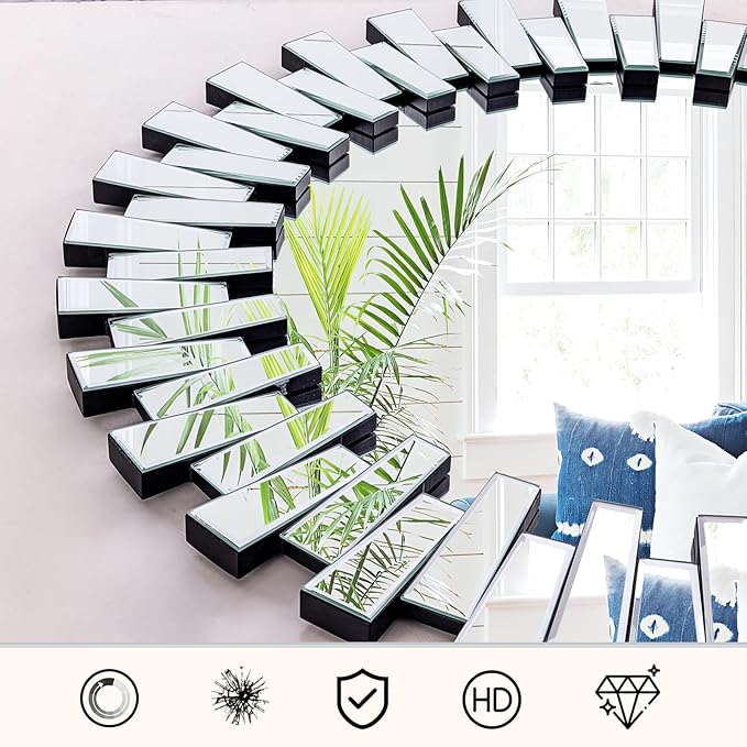 Chende 40'' Large Round Mirror, Modern 3D Decoratiave Wall Mirror - Image 2