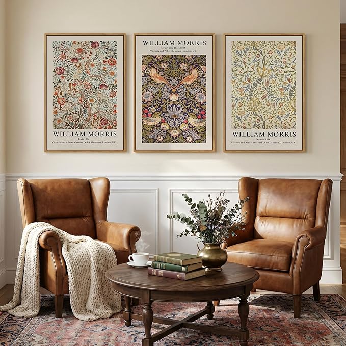 Large Framed William Morris Wall Art Set of 3, Vintage Strawberry Thief Canvas - Image 3