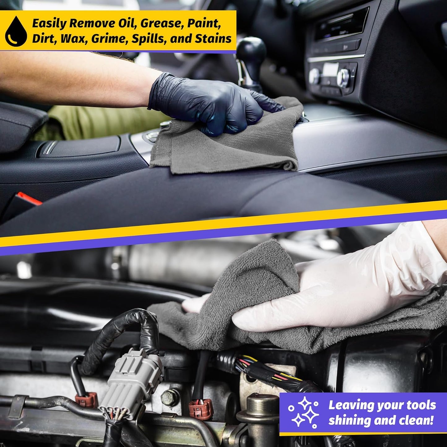 HOMERHYME Microfiber Cleaning Cloth,150 Pack Grey Cleaning Rags, Bulk All-Purpose Lint-Free Shop Towels Wipes, Commercial Micro Fiber Cleaning Towels Washcloth for Car Garage Housekeeping 11.5"*11.5"