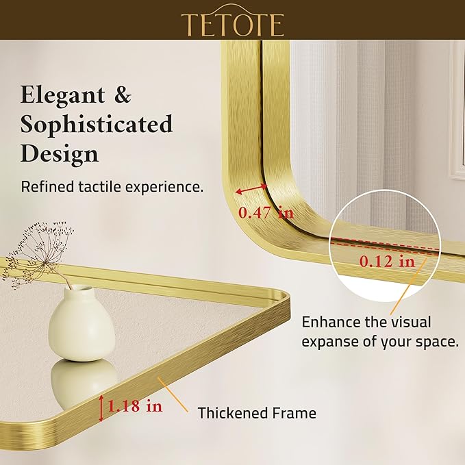TETOTE 36 x 36 Inch Gold Mirror - Image 5
