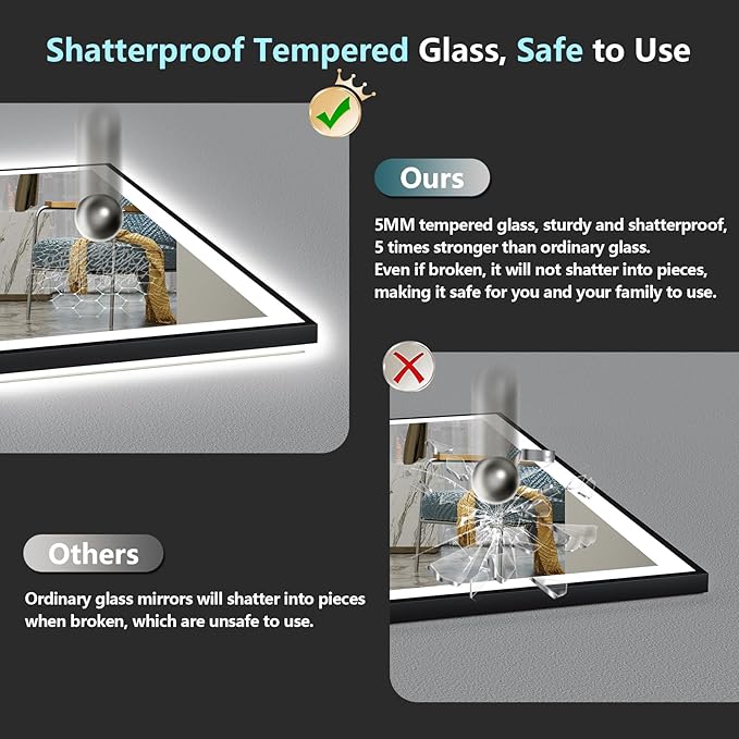 28x32 Black Framed LED Bathroom Mirror - Image 8