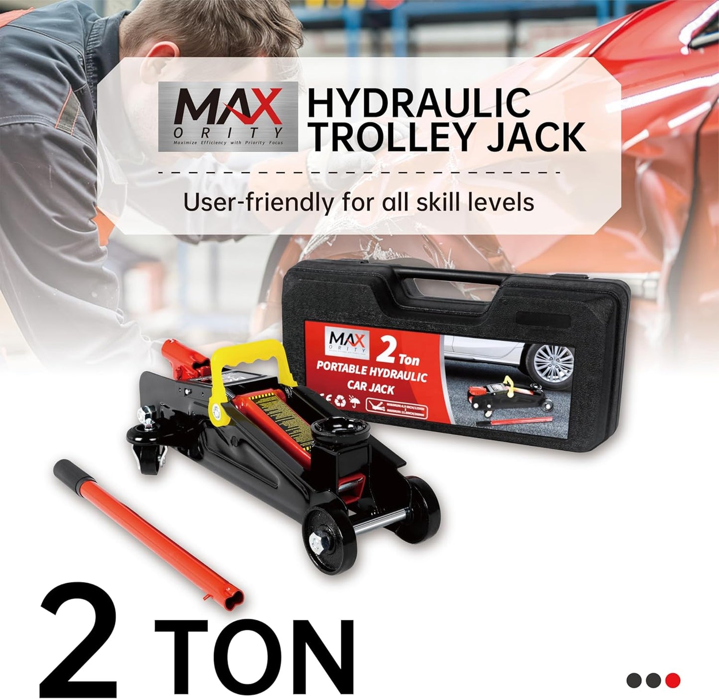 2-Ton (4000 lbs) Hydraulic Trolley Garage Service/Floor Jack with Blow Mold Carrying Storage Case for sedans and Pickup Trucks Home and Workshop Vehicle Maintenance