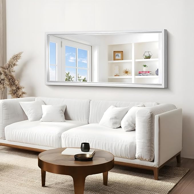 60"x28" Brushed Silver Bathroom Mirror, Large Rectangular Mirror - Image 3