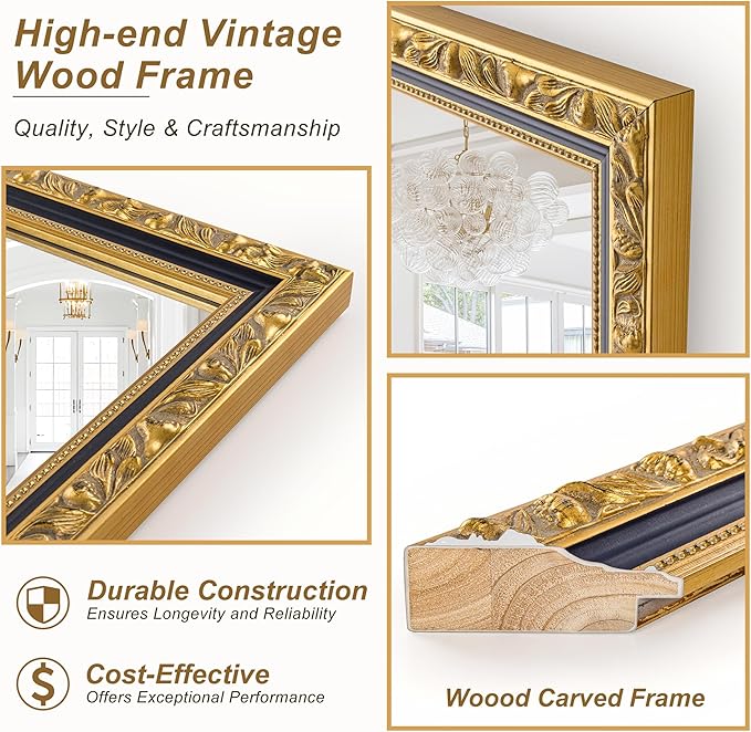Vintage Gold Baroque Mirror, Decorative Wall Mirrors - Image 4