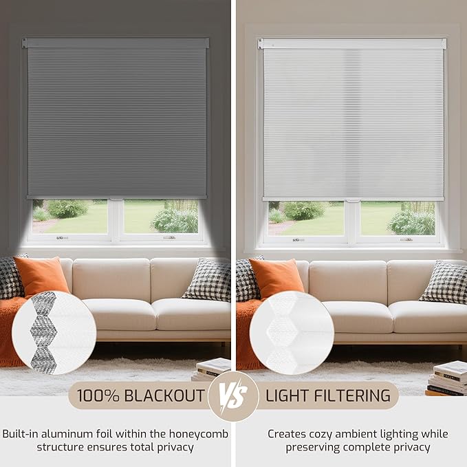 Grandekor No Drill No Tools Cordless Cellular Shades, 45.5" W x 64" H, Light - Image 7
