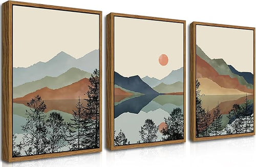 AKWISH Mountain Canvas Wall Art Set of 3, Boho Watercolor Poster Prints by AKWISHWallArt