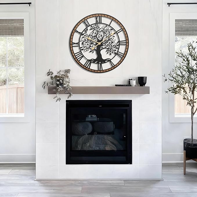 Micasso Vintage Large Wall Clock: 30Inch FarmhouseTree of Life Metal - Image 6