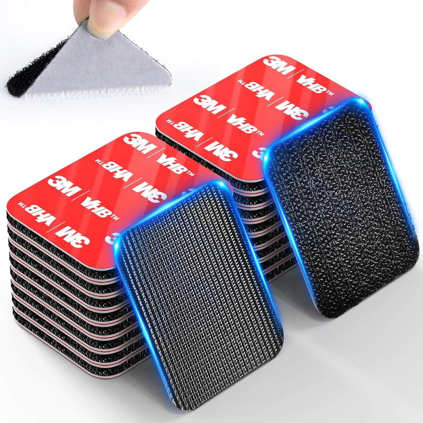 Hook and Loop Strips with Super Adhesive Heavy Duty, Made of 3M, Heat Resistant Waterproof, Outdoor or Indoor Use, 16 Sets Black 1.57x1.97 Inch