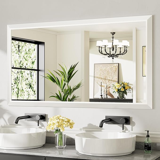 55x30 Inch White Bathroom Mirror by Briivuemodernmirrors