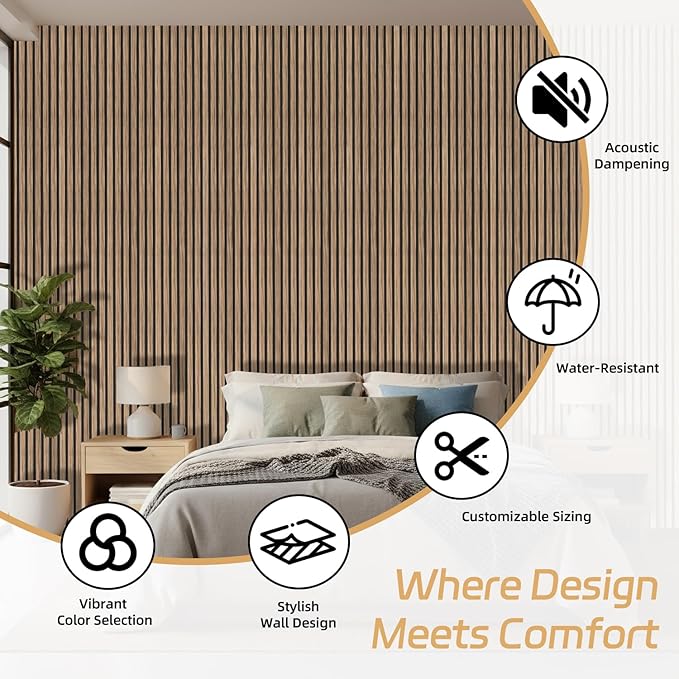4 Pack Wood Panels for Wall, 106.3" × 11" Wood Slat Acoustic Panels for Wall - Image 9