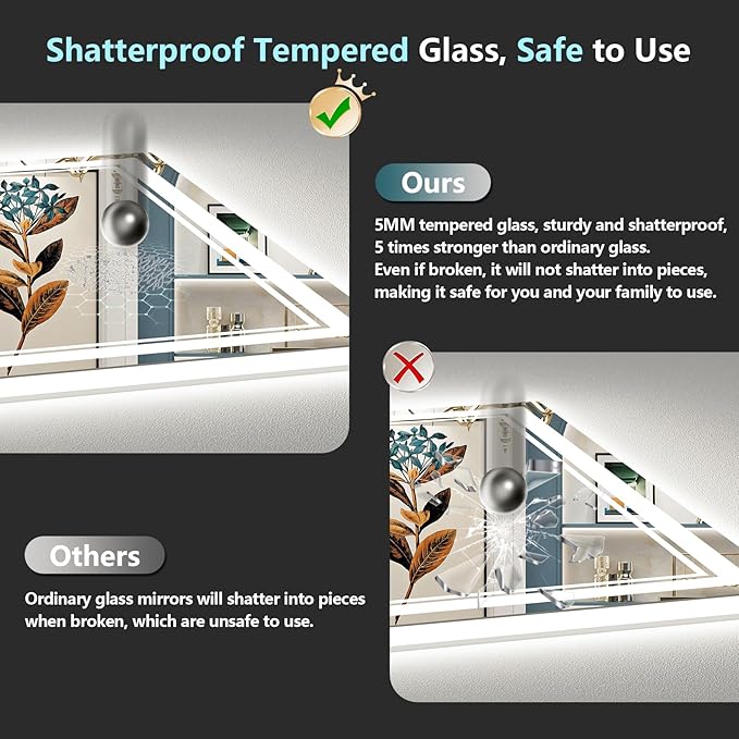 50x36 LED Bathroom Mirror with Lights, Backlit and Front Lit Anti-Fog Lighted - Image 7