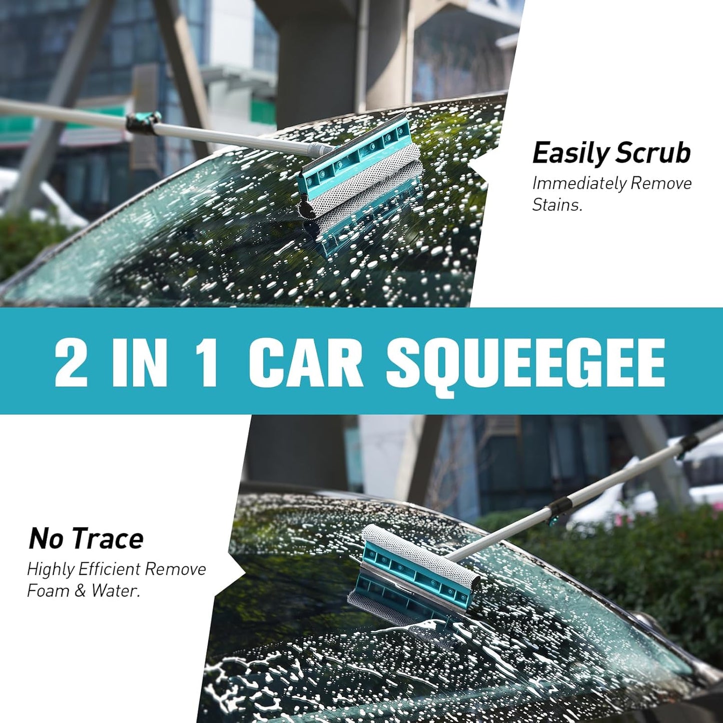 12FT Car Wash Brush with Long Handle, Car Cleaning Kit with Soft Wash Brush, Tire Brush, Window Squeegee, Microfiber Cleaning Head, Mitt, for House Siding, Auto Cars, Trucks, SUV, RV, Floors