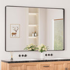 Keonjinn Black Bathroom Mirror for Over Sink, 60 x 40 Inch Large Rounded by Keonjinn