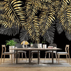 Black and Gold Leaf Mural Bedroom Tropical Botanical Wallpaper Room Plant Decor - Image 3