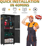Garage Storage Cabinet with Wheels, Lockable Metal Storage Cabinet - Image 9